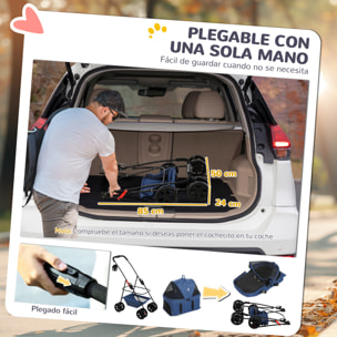 Carrito para Perros Plegable 3 en 1 Cochecito para Mascotas Carrito para Perros Miniatura con Cesta de Almacenaje Ventana de Malla Portavasos y 2 Ruedas Universales 76x50x102 cm Azul Oscuro