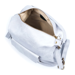 FIRENZE ARTEGIANI Borsa a Spalla da Donna Irene. Vera Pelle Scamosciata Stone Washed Made in Italy 31x13x32 Cm. Colore: grigio chiaro