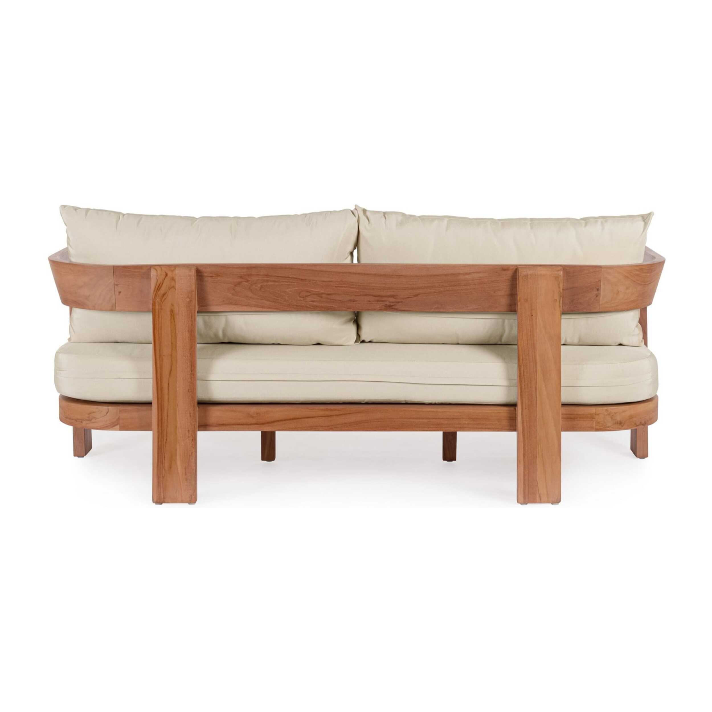 Divano a 3 posti NOJA in legno teak e tessuto beige