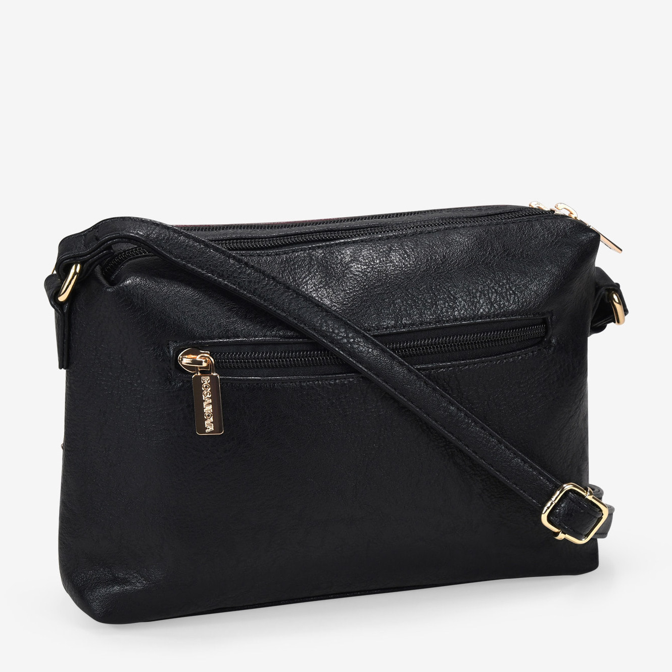 Bolso bandolera negro con doble cremallera