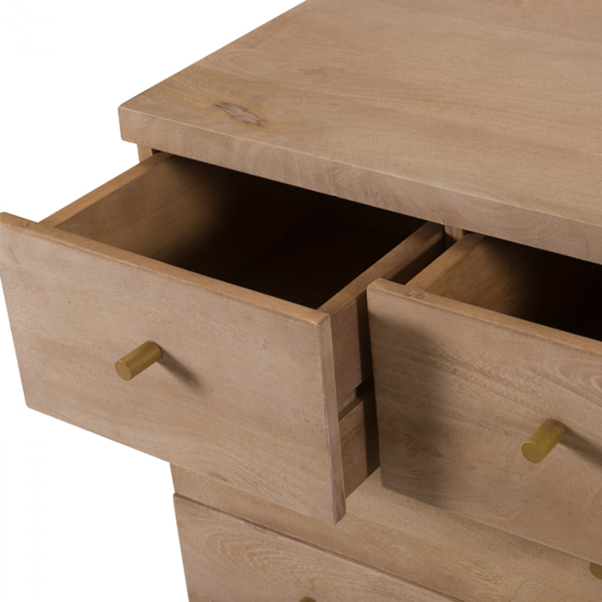 Commode 8 tiroirs en bois de manguier et pieds en métal doré - Bran