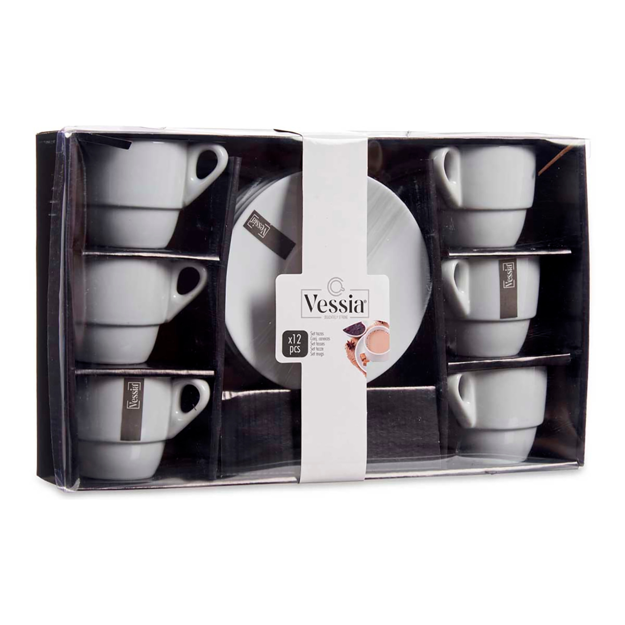 SET 6 TAZAS CAFE PORCELANA BLANCA CON PLATO 200ML