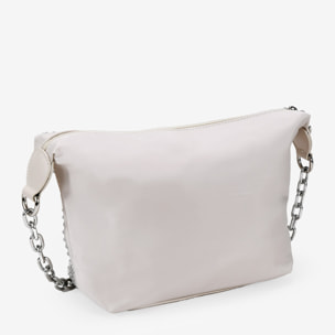 Bolso de hombro beige en nylon con cadena