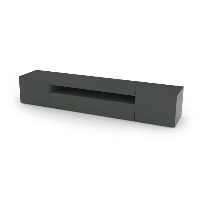 Mobile porta TV Amore, Credenza bassa da soggiorno a 3 ante, Base porta televisione, 100% Made in Italy, cm 200x40h37, Antracite lucido