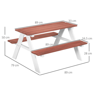 Juego de Mesa y 2 Bancos Infantiles de Madera Mesa de Picnic para Niños de 3-8 Años para Jardín Patio Terraza 89x79x50 cm Marrón