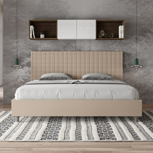 Cama matrimonial sin somier acolchada 200x210 cuero sintético gris paloma Sunny