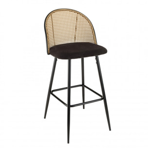 LEA - Lot de 2 tabourets de bar assise tissu noir dossier effet cannage