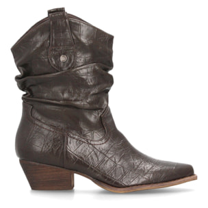Botines cowboy fruncidos con grabado de cocodrilo para mujer