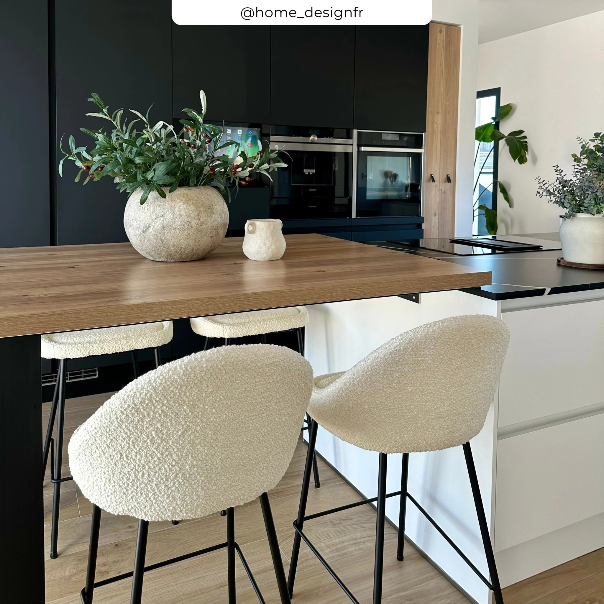 Chaise pour îlot central effet laine bouclette blanche 65 cm - Misty