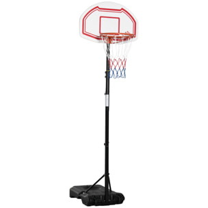 Panier de Basket-Ball sur pied avec poteau panneau - base de lestage sur roulettes - hauteur réglable 5 niveaux 2,45-2,95 m - acier HDPE noir blanc