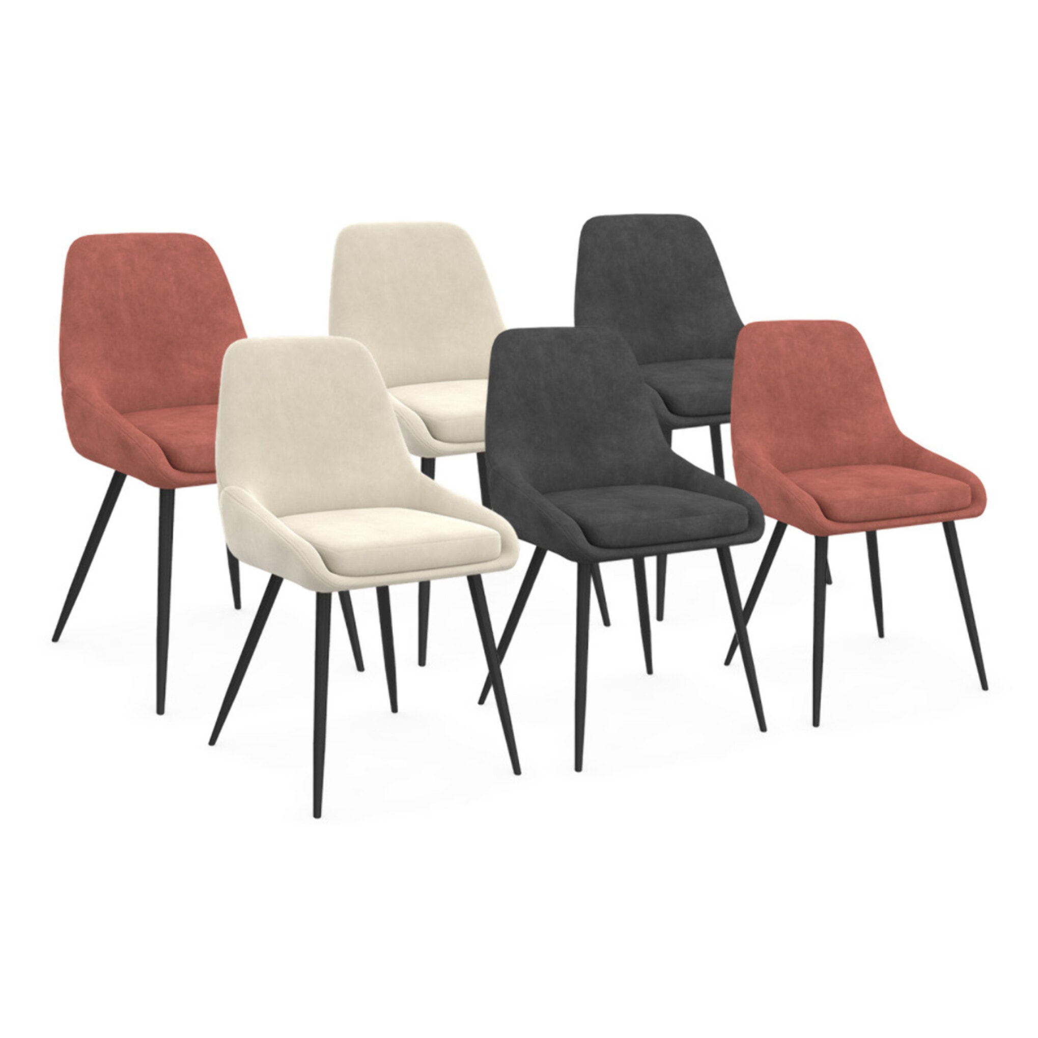 Chaises Olivia velours mix couleurs (crème, gris, terracotta) pieds métal - lot de 6
