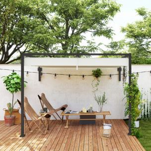 Pérgola con Techo Retráctil Pérgola de Pared 3x2 m Cenador con Tela de Poliéster Resistente al Agua Pabellón para Jardín Patio Terraza Exterior Crema