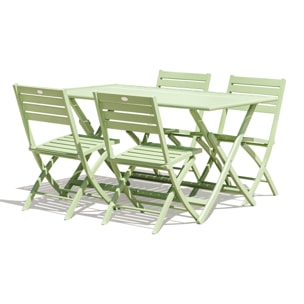 MARIUS - Ensemble repas de jardin 4 places en aluminium vert lagune