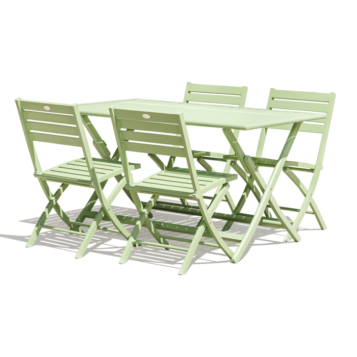 MARIUS - Ensemble repas de jardin 4 places en aluminium vert lagune