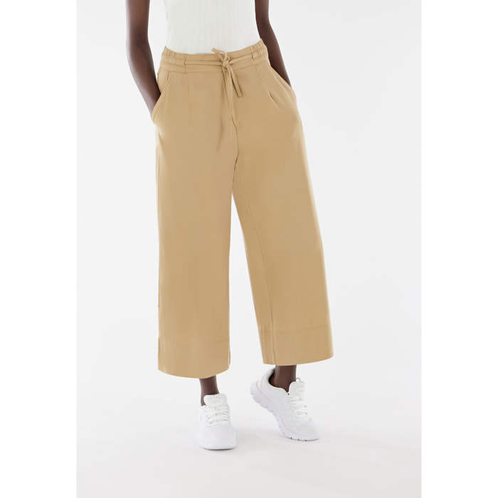 Pantaloni cropped gamba ampia in lino viscosa