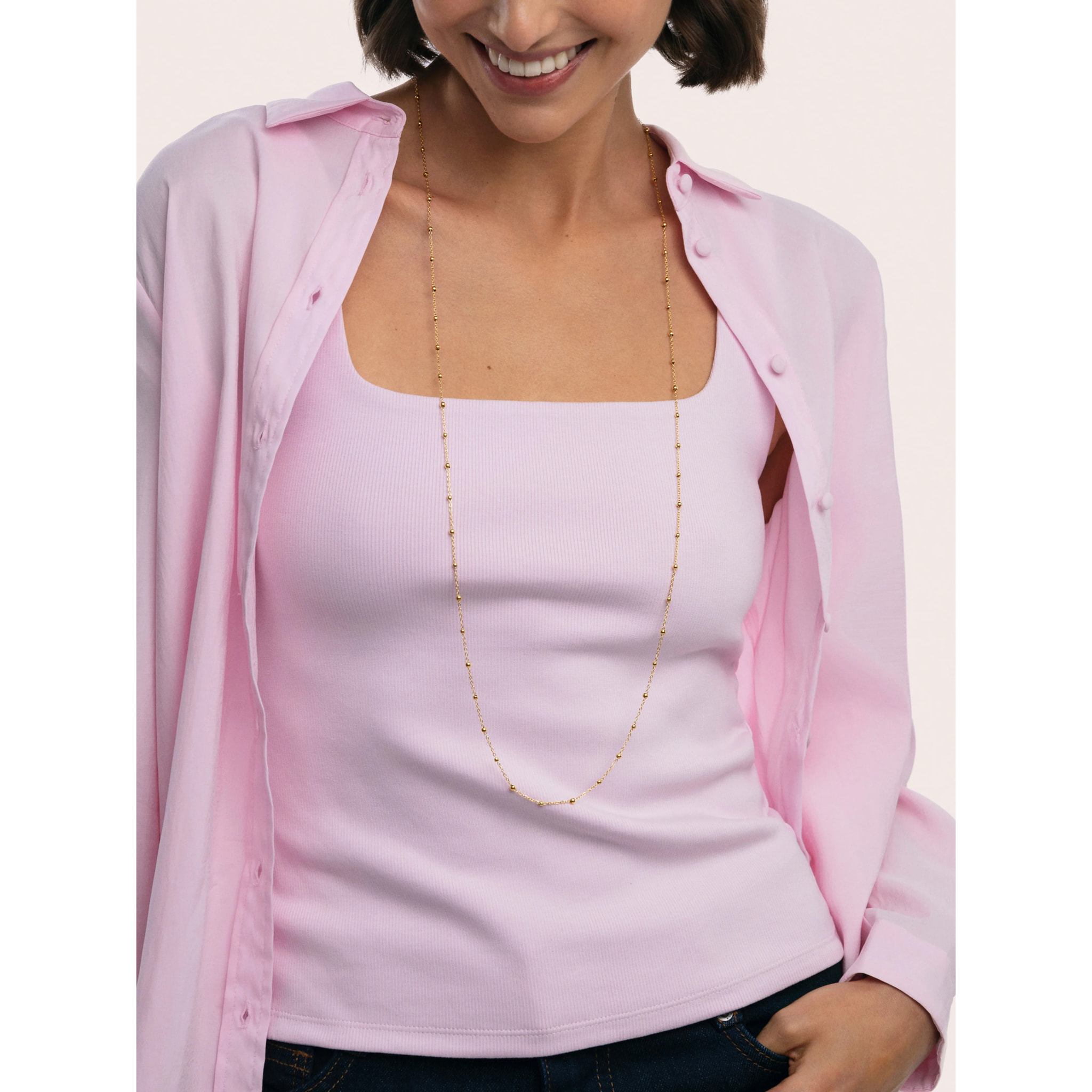 Collana Long Dots Acciao Placcato Oro