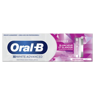 4 Dentifrices Oral-B 3D White Advanced Luxe Blancheur et Glamour 75ml