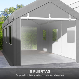 Carpa Garaje Portátil 6x3 m, Garaje Exterior para Coche Impermeable con Paredes Laterales Desmontables, 2 Puertas Enrollables y 6 Ventanas, Cobertizo de Almacenamiento Anti-UV, Gris Claro