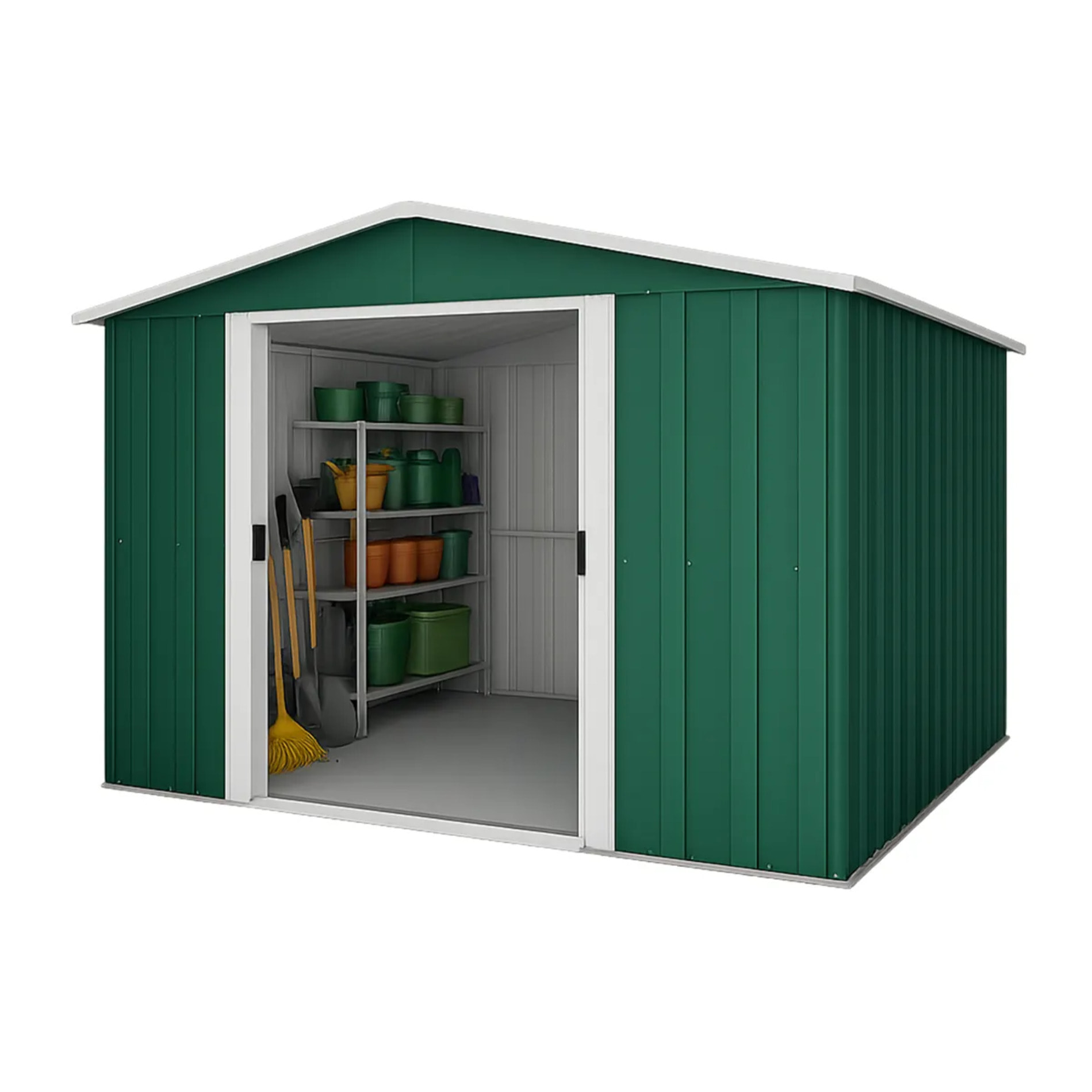 Abri de jardin métal vert Yardmaster 6,44 m² + kit d'ancrage