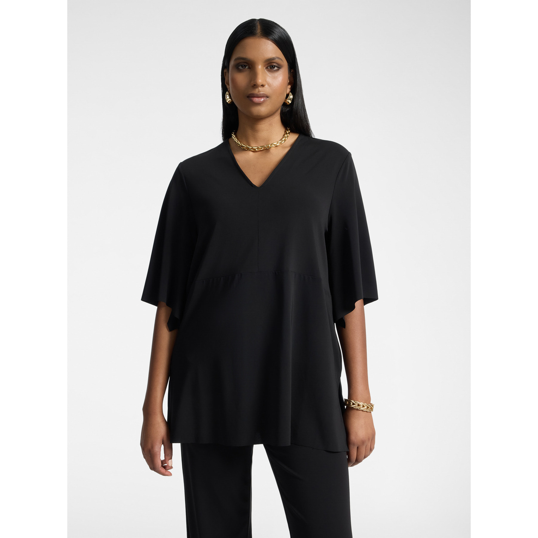 Elena Mirò - Camiseta amplia con escote en V - Negro