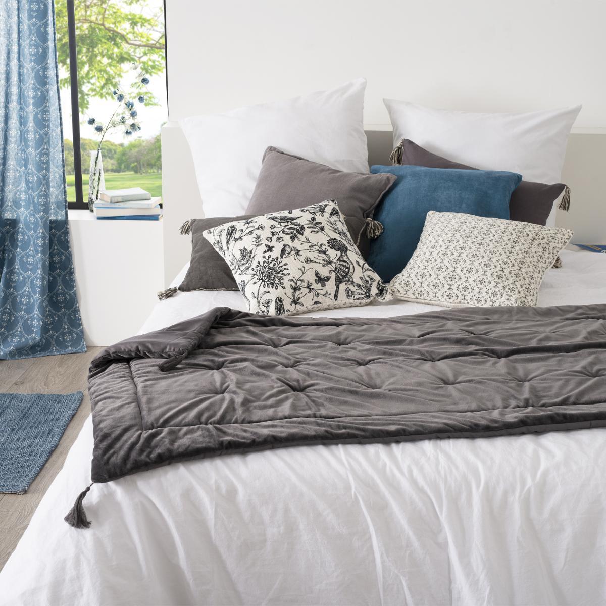 Edredon "Sonia" en velours - gris 80x180 cm