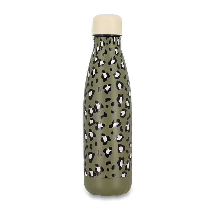 Bouteille animals léopard 500ml en acier inoxydable kaki