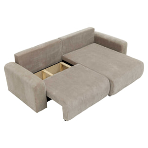 Naomi - Canapé d'angle réversible 4 places convertible avec coffre en velours côtelé - Taupe