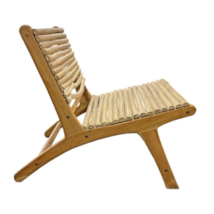 Fauteuil lounge teck massif et branches de bois flotté vernies - JESSIE