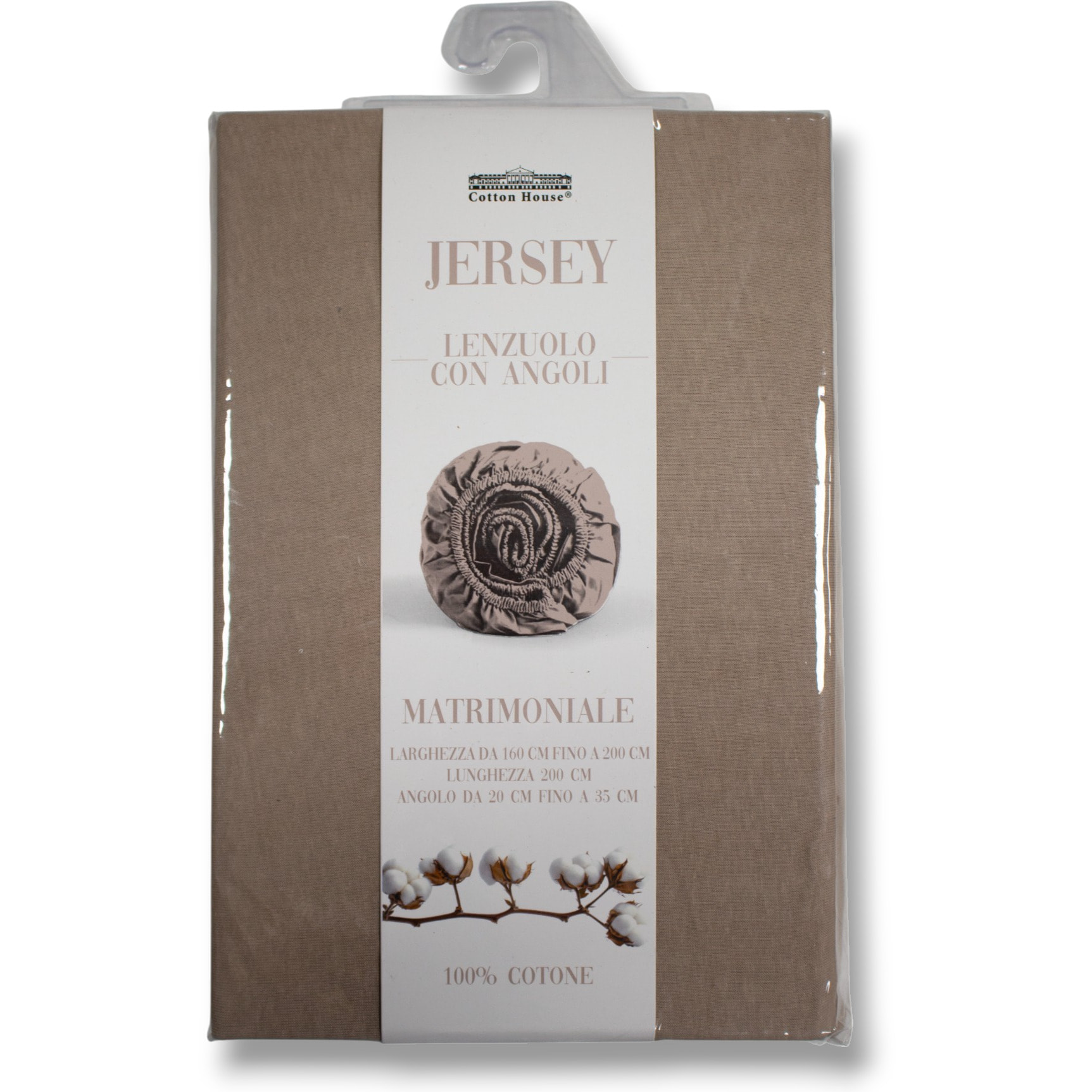 LENZUOLO SOTTO CON ANGOLI PER LETTO UNA PIAZZA E MEZZA IN JERSEY DI COTONE TORTORA