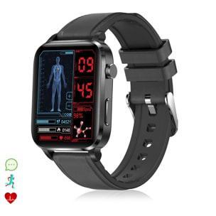 Smartwatch F100 con terapia de salud con láser de doble sonda. Monitor de O2, tensión y termómetro. Varios modos deportivos. Correa cuero.