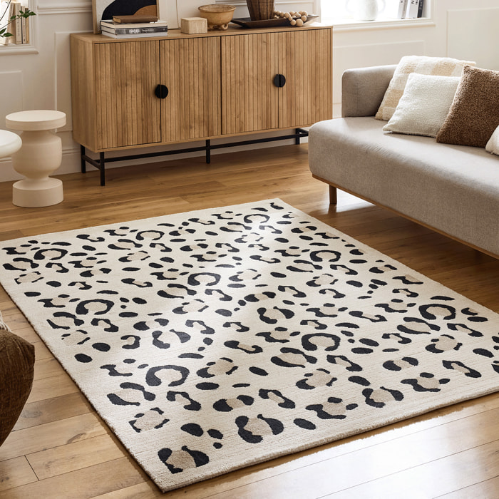 LEOVAH - Tapis salon motif léopard crème