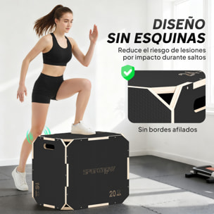 Cajón Pliométrico de Madera 3 en 1, Plataforma de Caja Pliométrica con 3 Alturas Ajustables 61/51/41 cm, Asas, sin Esquinas, Entrenamiento de Salto, Fuerza, para Casa, Gimnasio y Exterior