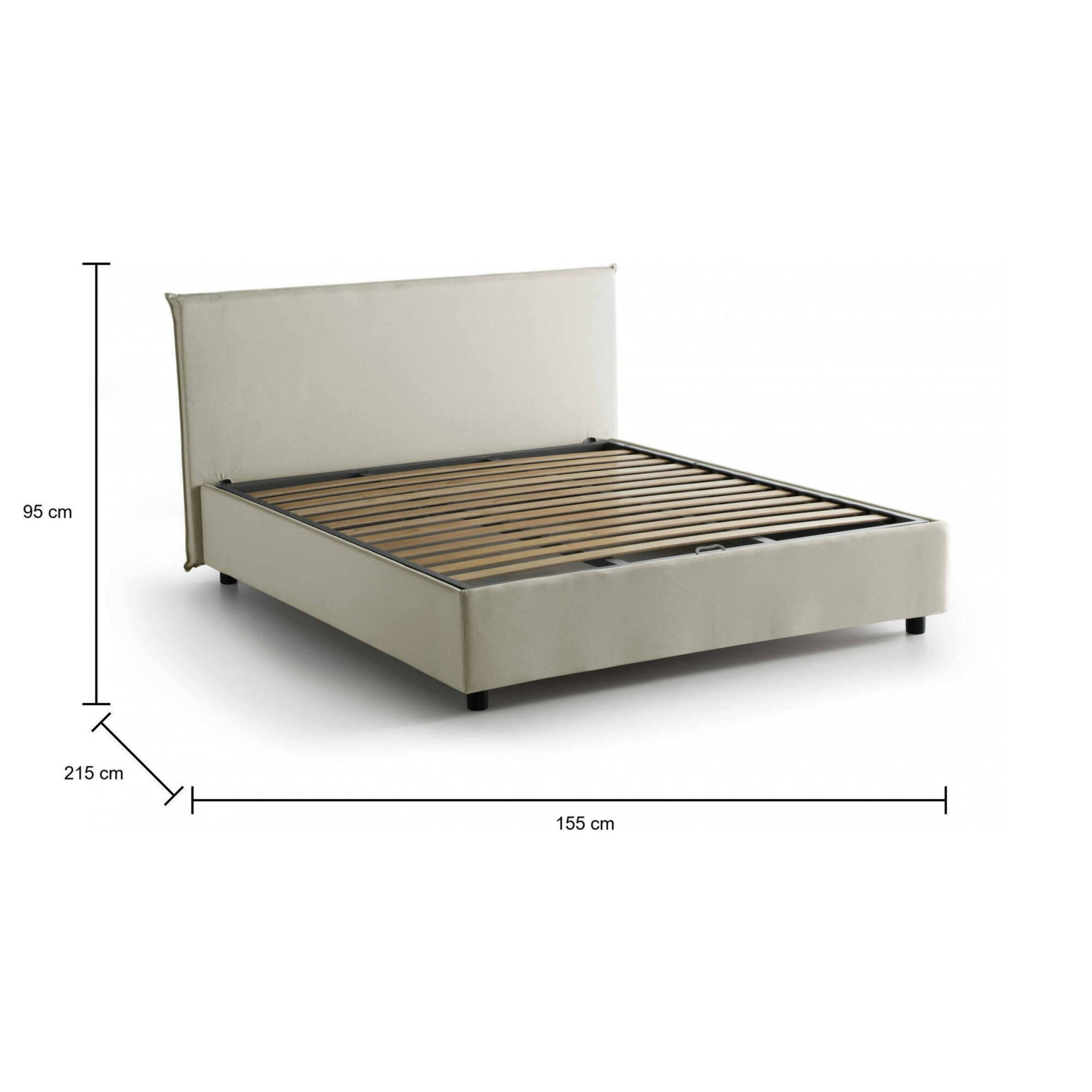 Letto matrimoniale Berenice, Letto contenitore con rivestimento in tessuto, 100% Made in Italy, Apertura frontale, adatto per materasso Cm 140x200, Beige