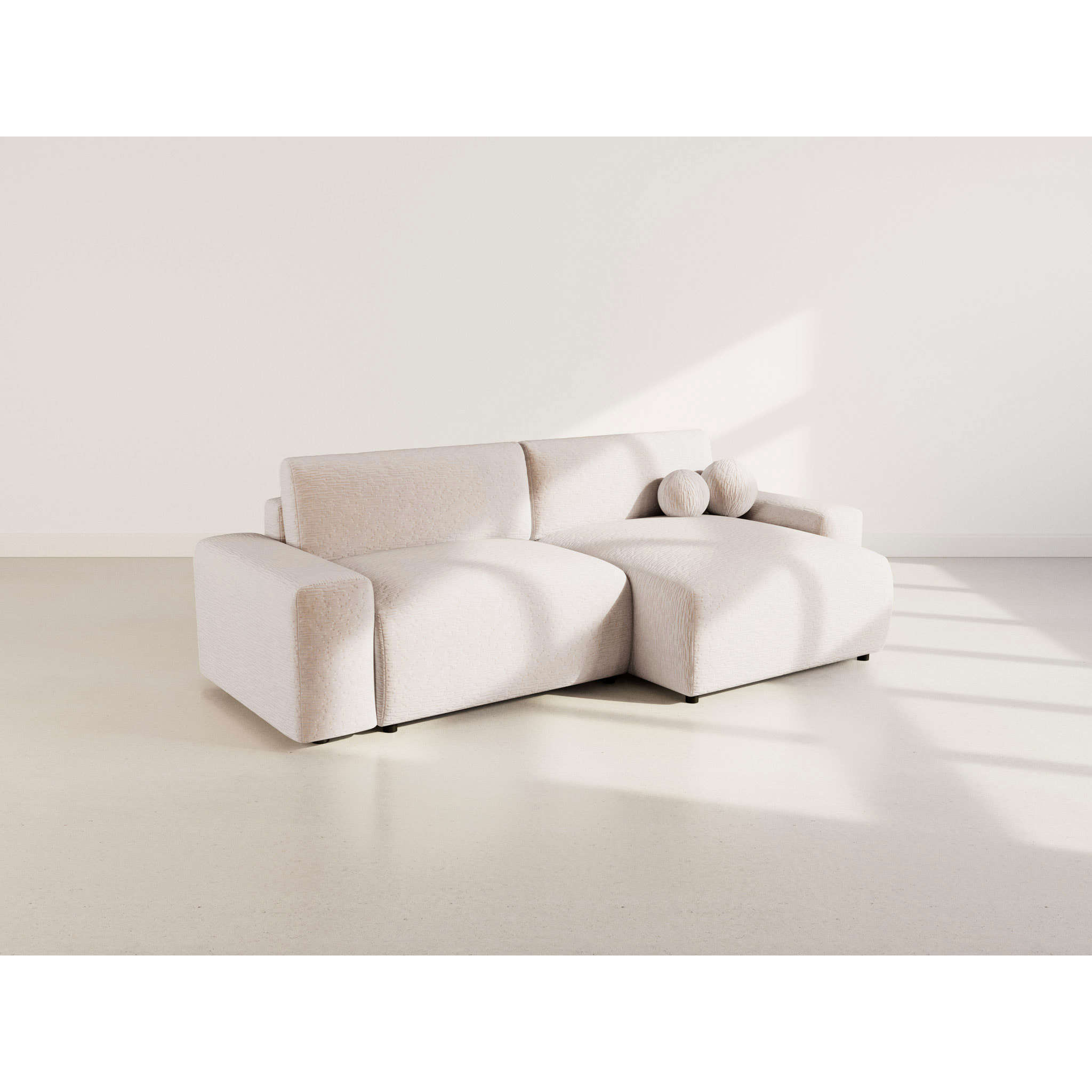 Constance - Canapé d'angle réversible 4 places convertible avec coffre en velours gaufré - Beige