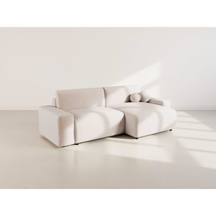 Constance - Canapé d'angle réversible 4 places convertible avec coffre en velours gaufré - Beige