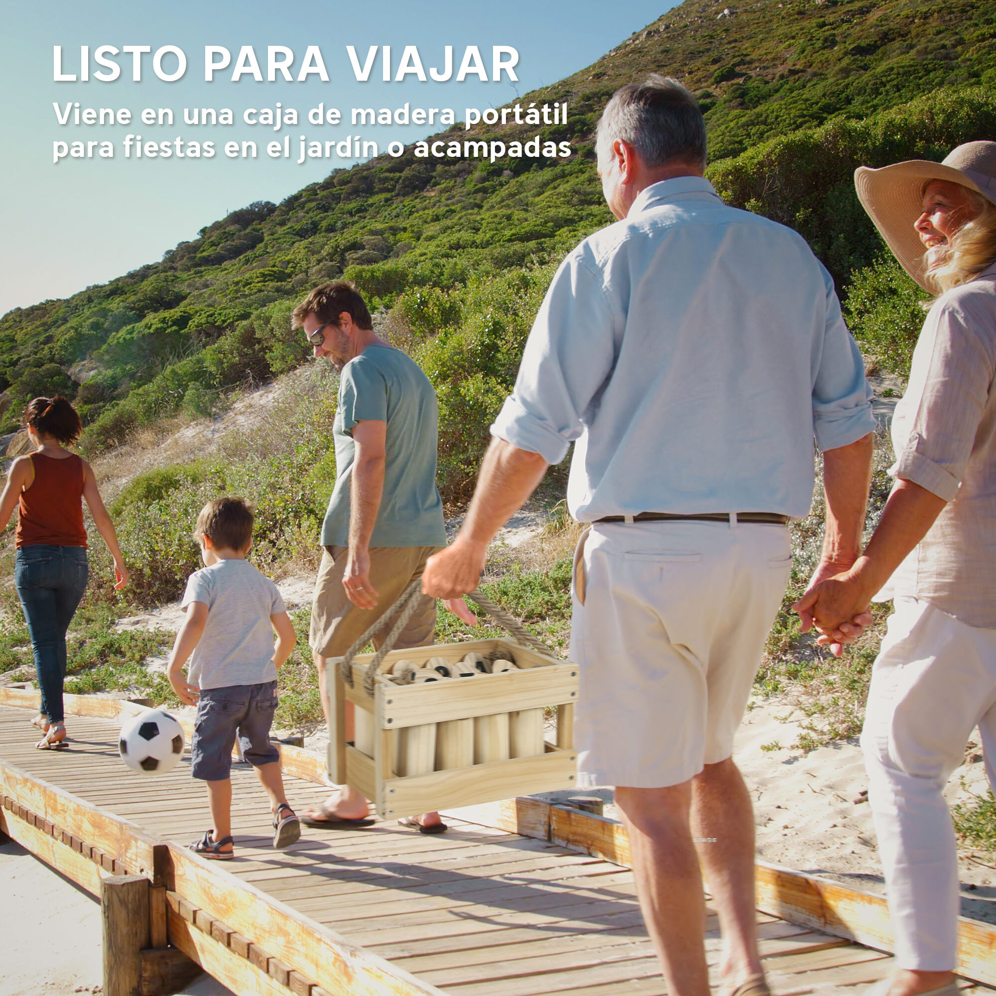 Juego de Bolos Finlandeses, 12 Bolos de Madera de Pino con 1 Palo de Lanzamiento y Caja de Transporte, Juego al Aire Libre para Adultos, Jardín, Picnic, Playa y Fiestas, Natural