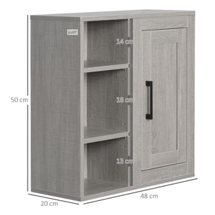 Armoire haute murale de salle de bain ou WC placard 1 porte 3 niches dim. 48L x 20l x 50H cm panneaux particules gris