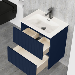 Ensemble de Salle de Bain Miya | 60 cm Bleu | Deux Tiroirs | Lavabo Encastré | N'inclut pas le Miroir | Alday