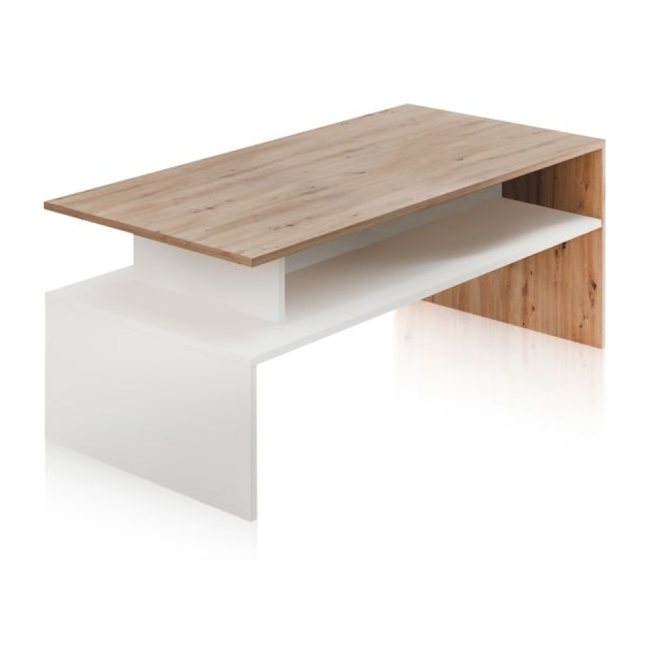 Mesa de centro Iris Blanco Artik (Blanco Mate) - Roble Nodi