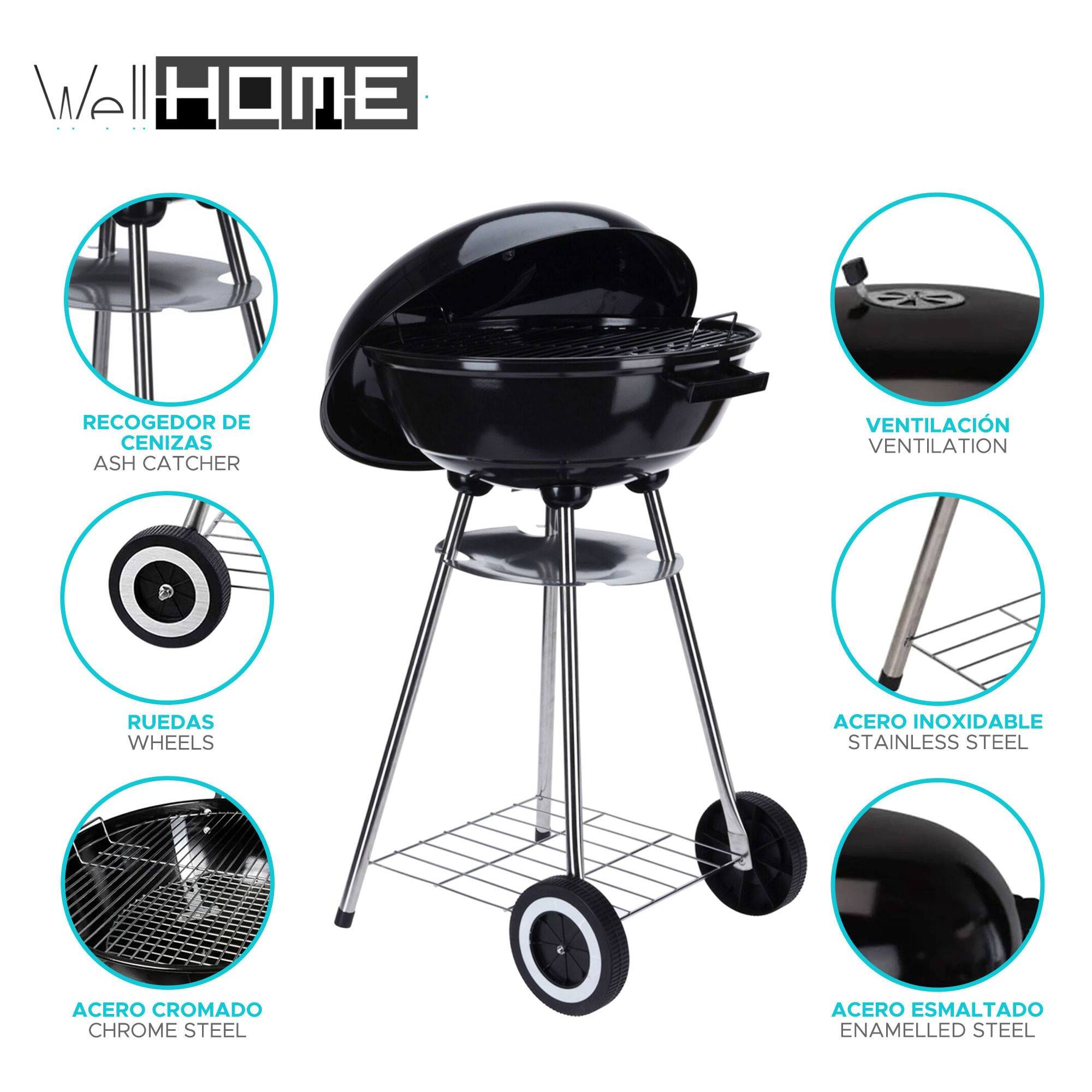 Well Home Barbacoa con ruedas tipo bowl Ø47cm