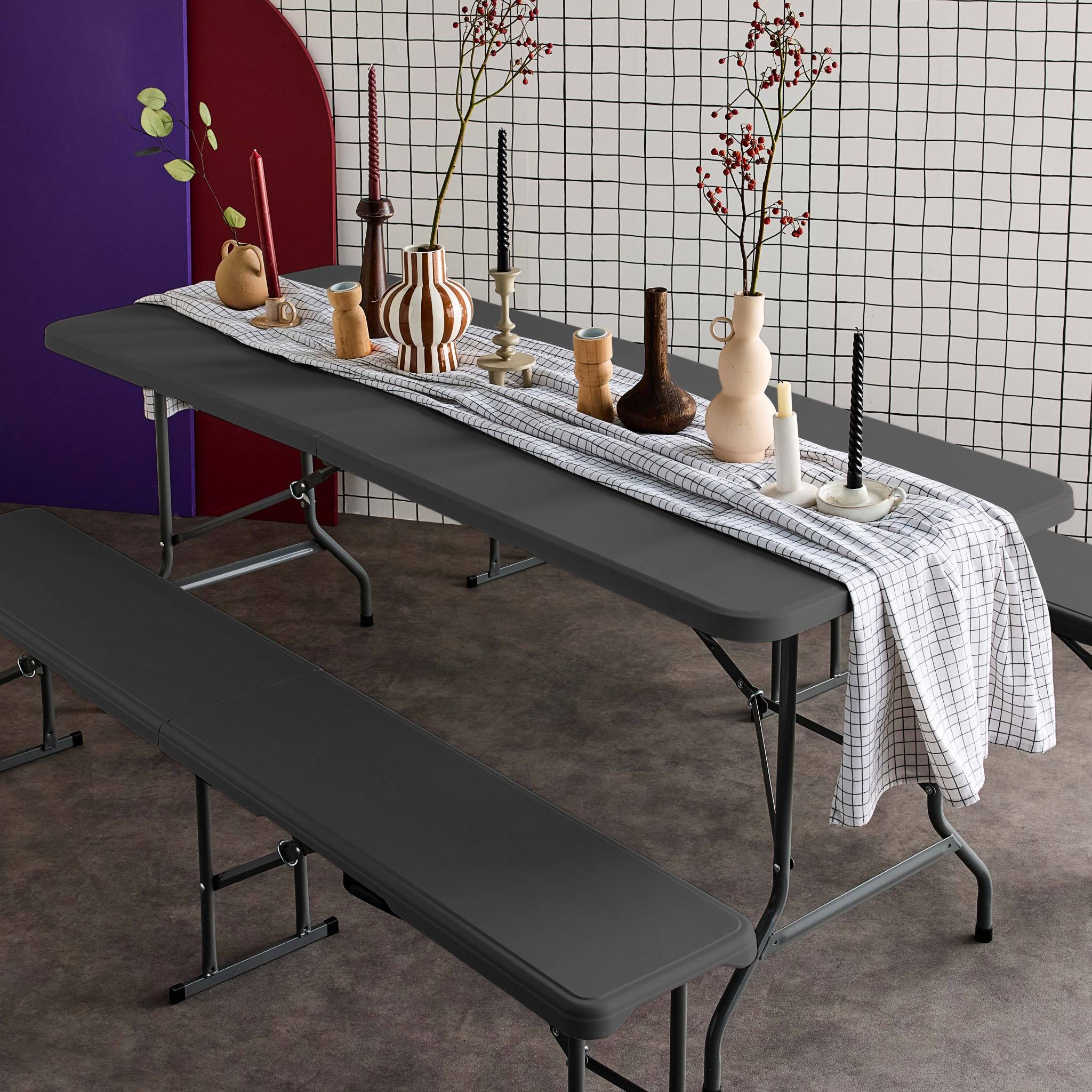 Table + bancs de réception pliante plastique SET DE RÉCEPTION (TABLE + BANCS) FIESTA