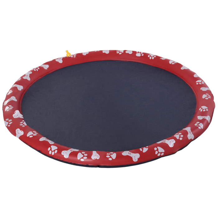 Splash Pad para Mascotas Tapete de Juegos de Agua Redondo Ø170 cm Almohadilla de Aspersor con Bonito Estampado y Superficie Antideslizante para Perros Rojo y Azul