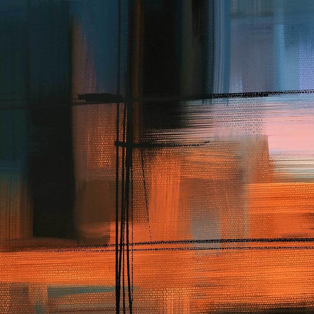 Affiche encadrée Œuvre abstraite structurée en orange, bleu et noir Affiche + cadre en métal - Noir