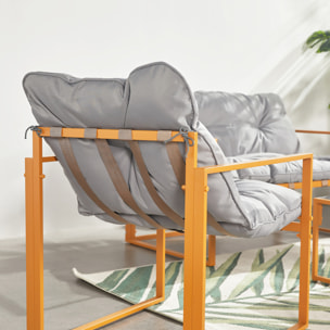 LANA Salon de jardin 4 places contemporain brun et coussins gris