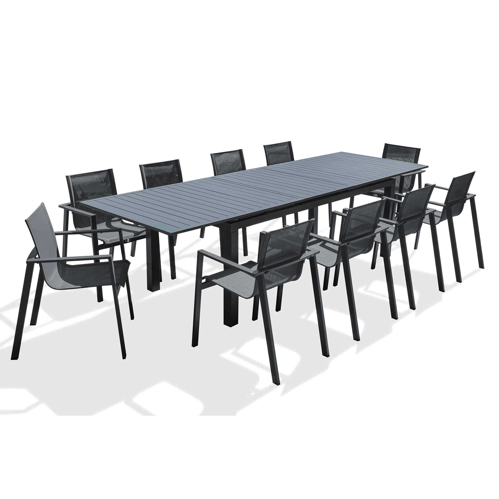 MIAMI - Ensemble repas de jardin 10 places en aluminium gris anthracite