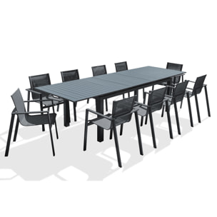 MIAMI - Ensemble repas de jardin 10 places en aluminium gris anthracite