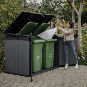 Cortina Mega - Mobili Da Giardino 190,5x132,5x109,3 cm 2 Ante Per Deposito Attrezzi Finitura Effetto Legno Evotech+ In Resina Grigio