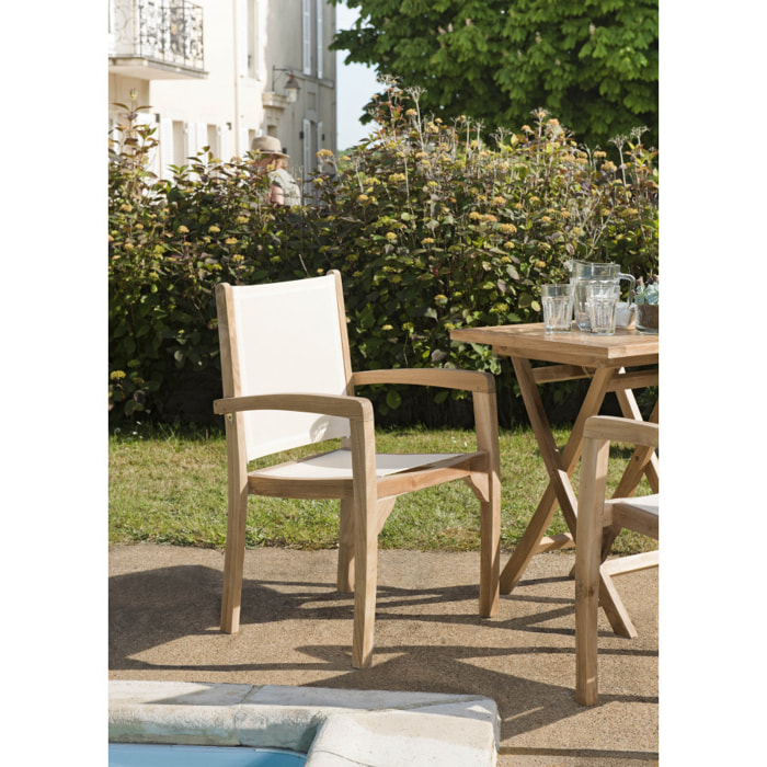 HARRIS - Ensemble de 2 fauteuils de jardin en bois teck - dossier et assise couleur en textilène ivoire