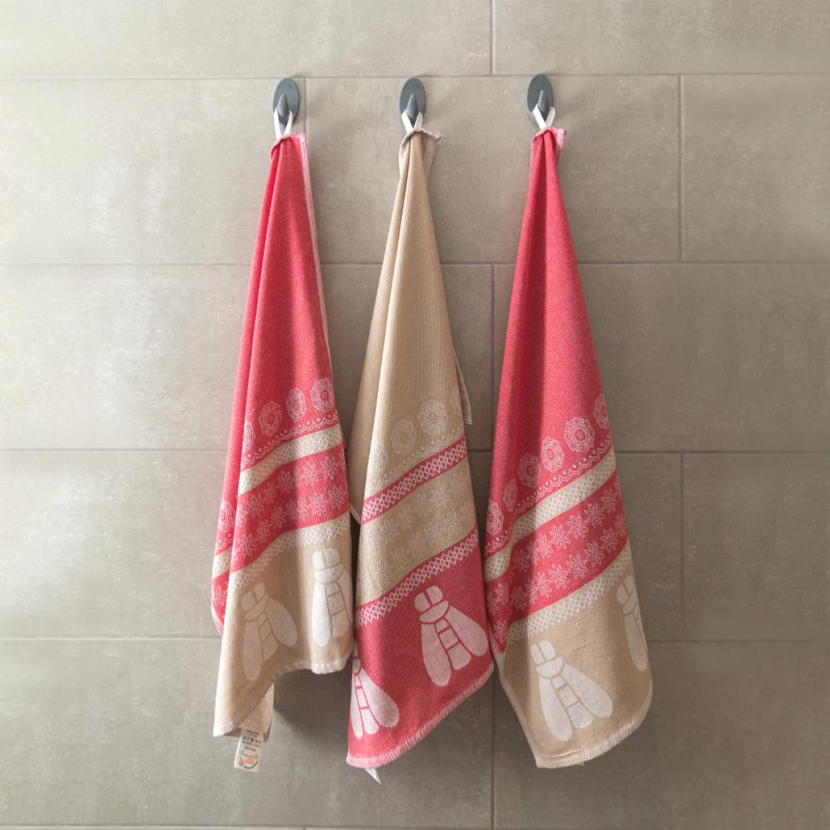 Lot de 3 torchons rouge taupe 50x80cm - "carmin