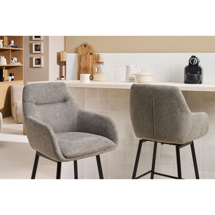 Tabourets de bar pivotants 360° en tissu effet velours texturé gris et métal H65.5 cm (lot de 2) ALESS